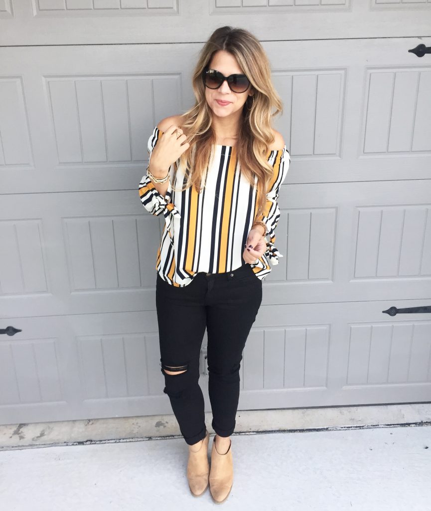 What I Wore: Striped Off The Shoulder Top - Lindsey Meek