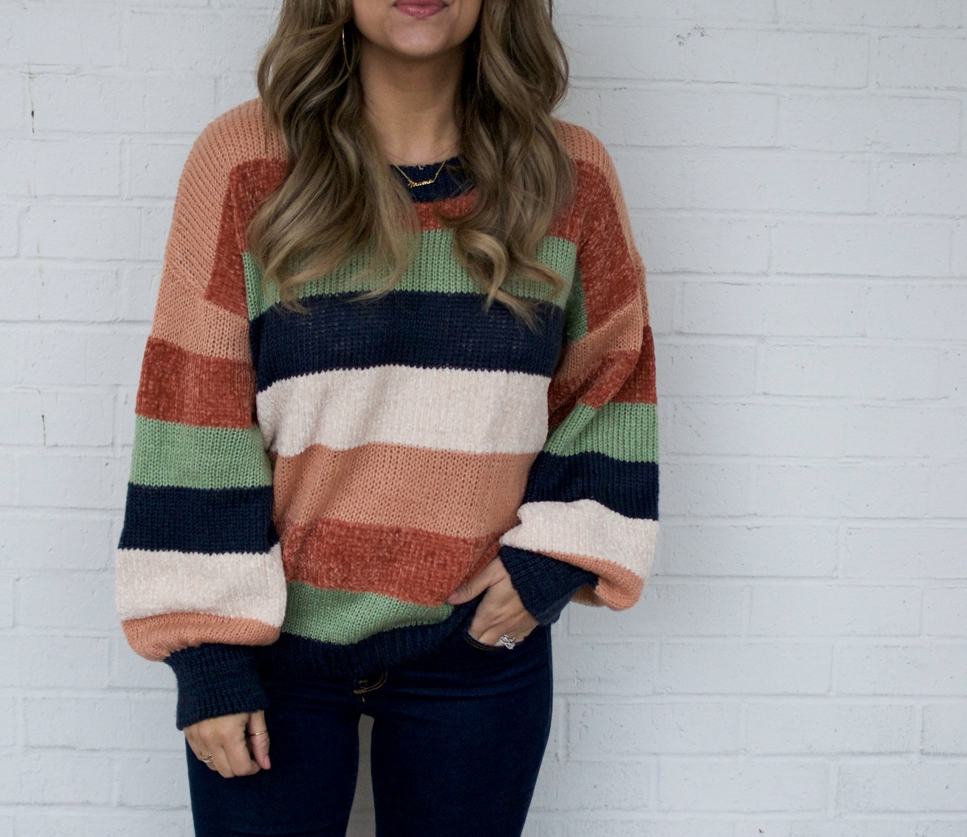 Color block sweater, Mama Necklace, Stella & Dot