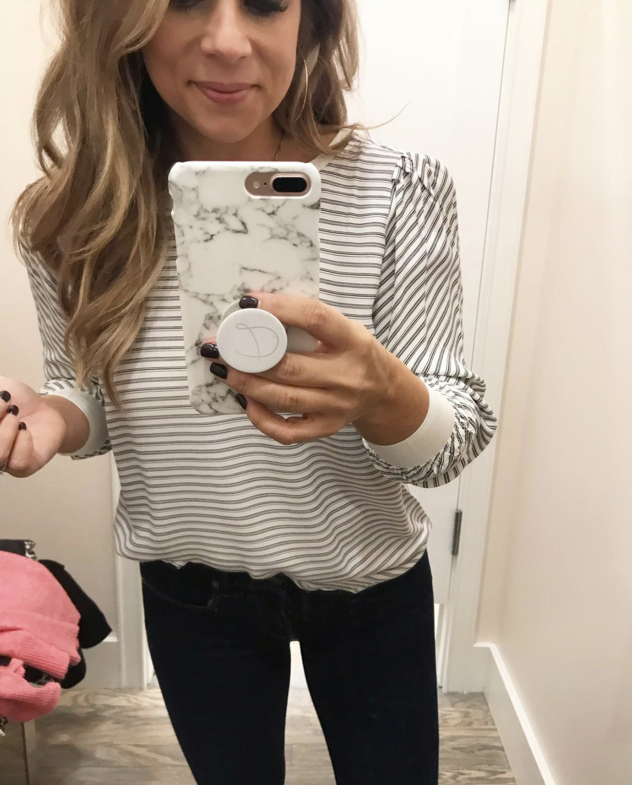 Loft, Try On Session, Striped Blouse, Marble Phone Case