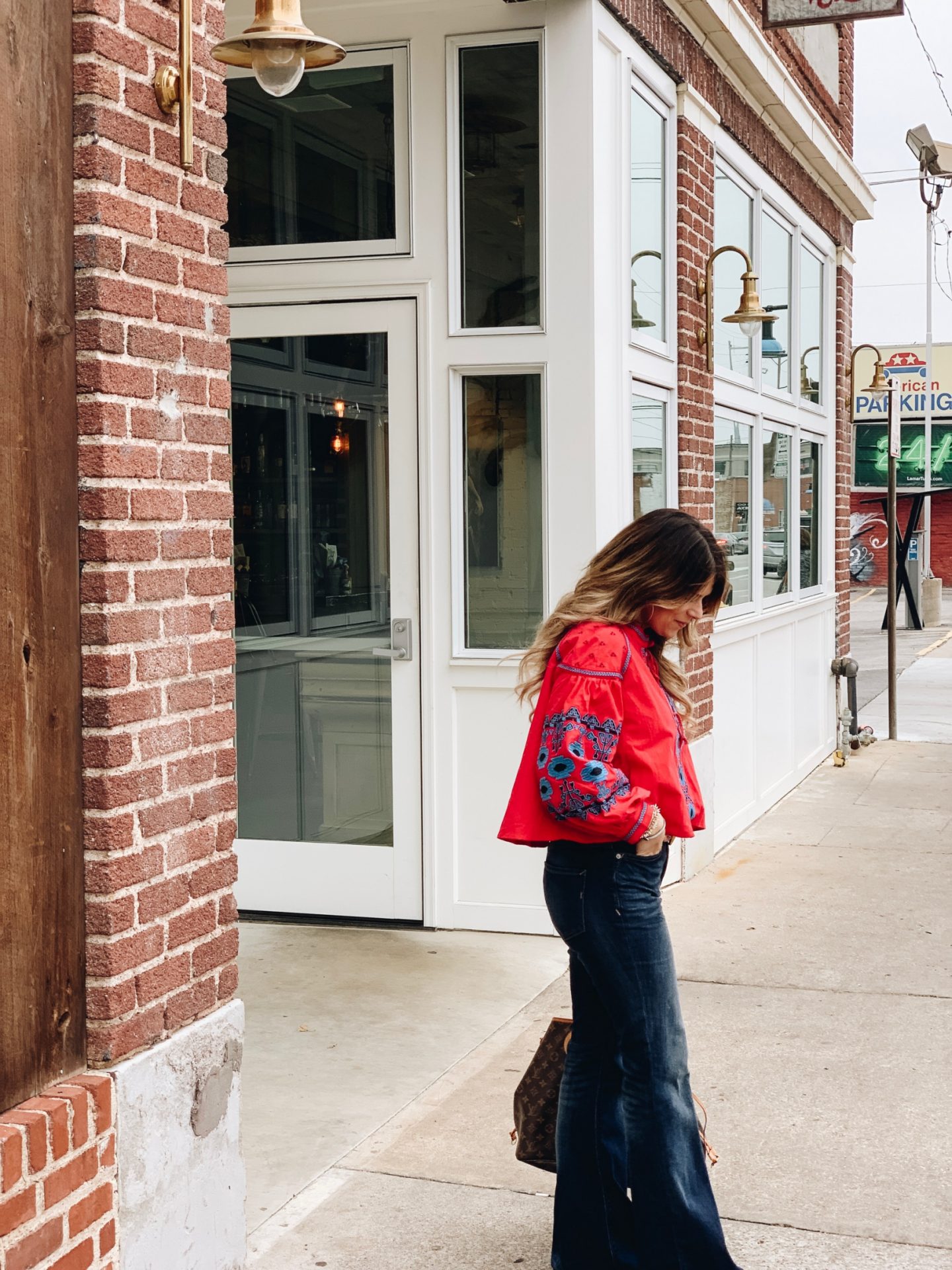 Boho Style, Embroidered Jacket, Flare Jeans. Neverfull GM, Stella & Dot 