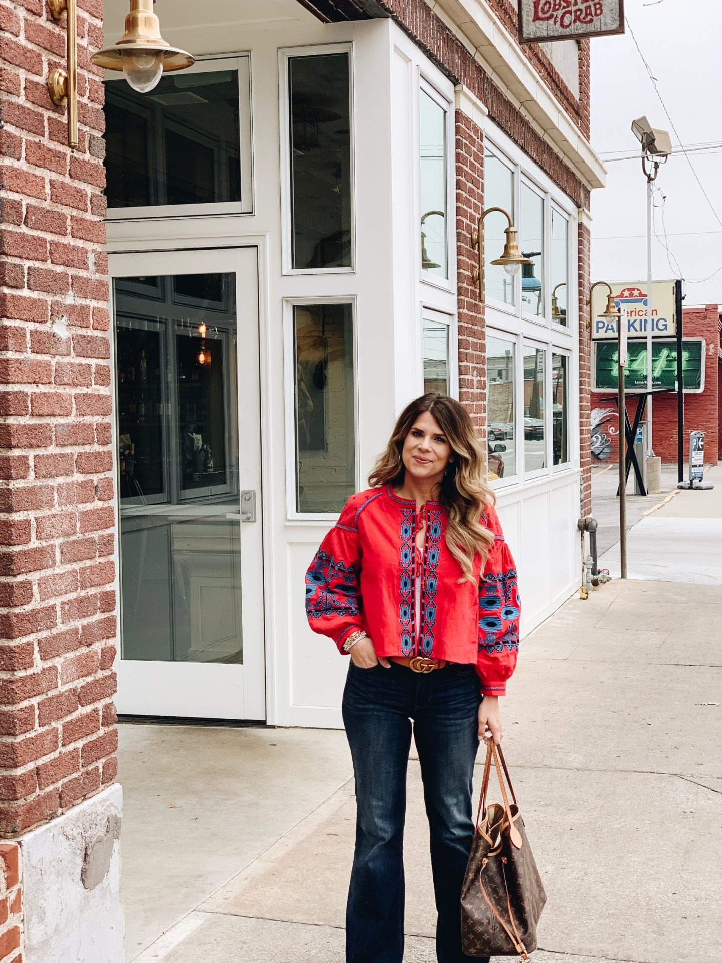 Boho Style, Embroidered Jacket, Flare Jeans. Neverfull GM, Stella & Dot 