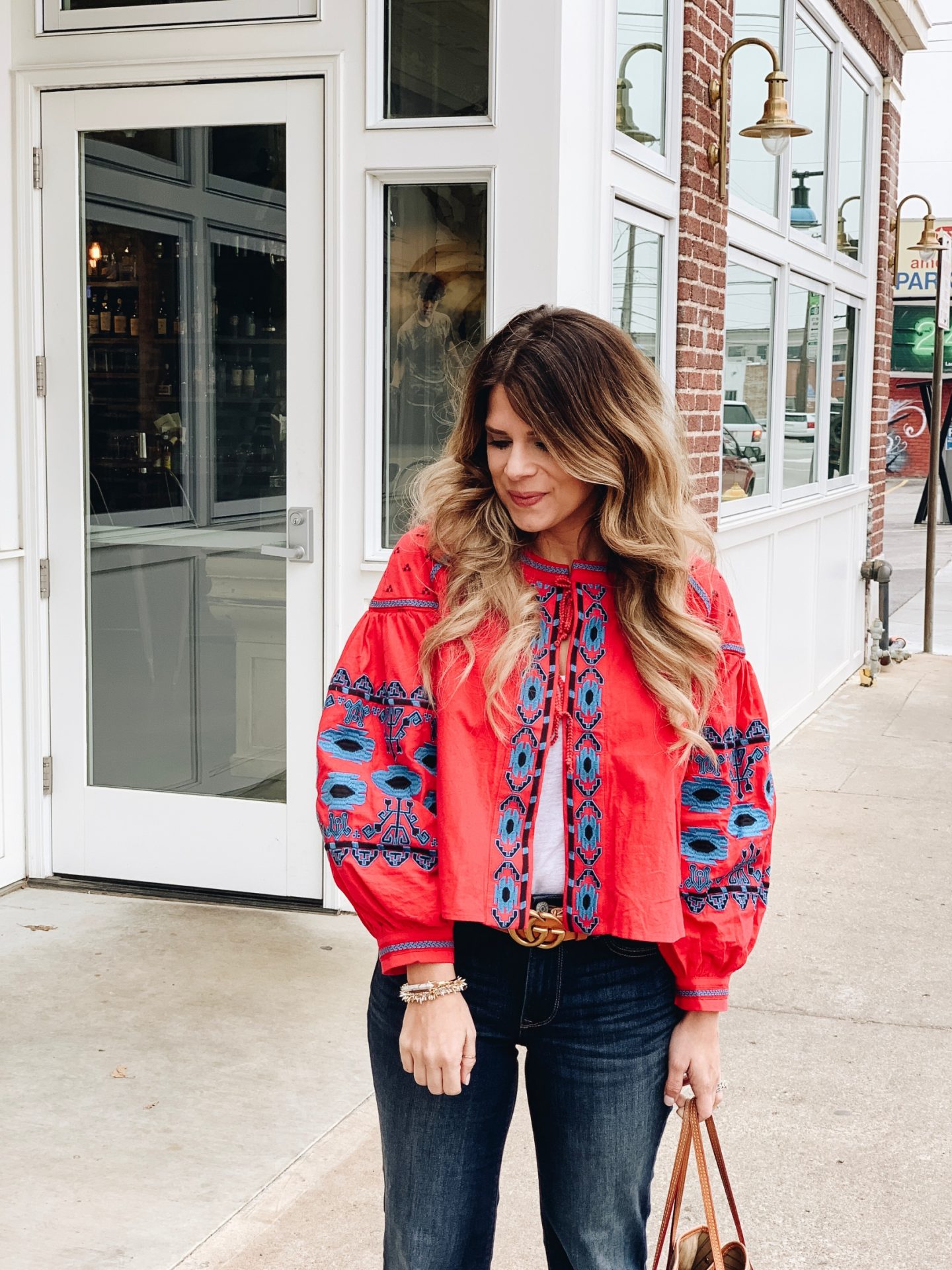 Boho Style, Embroidered Jacket, Flare Jeans. Neverfull GM, Stella & Dot 