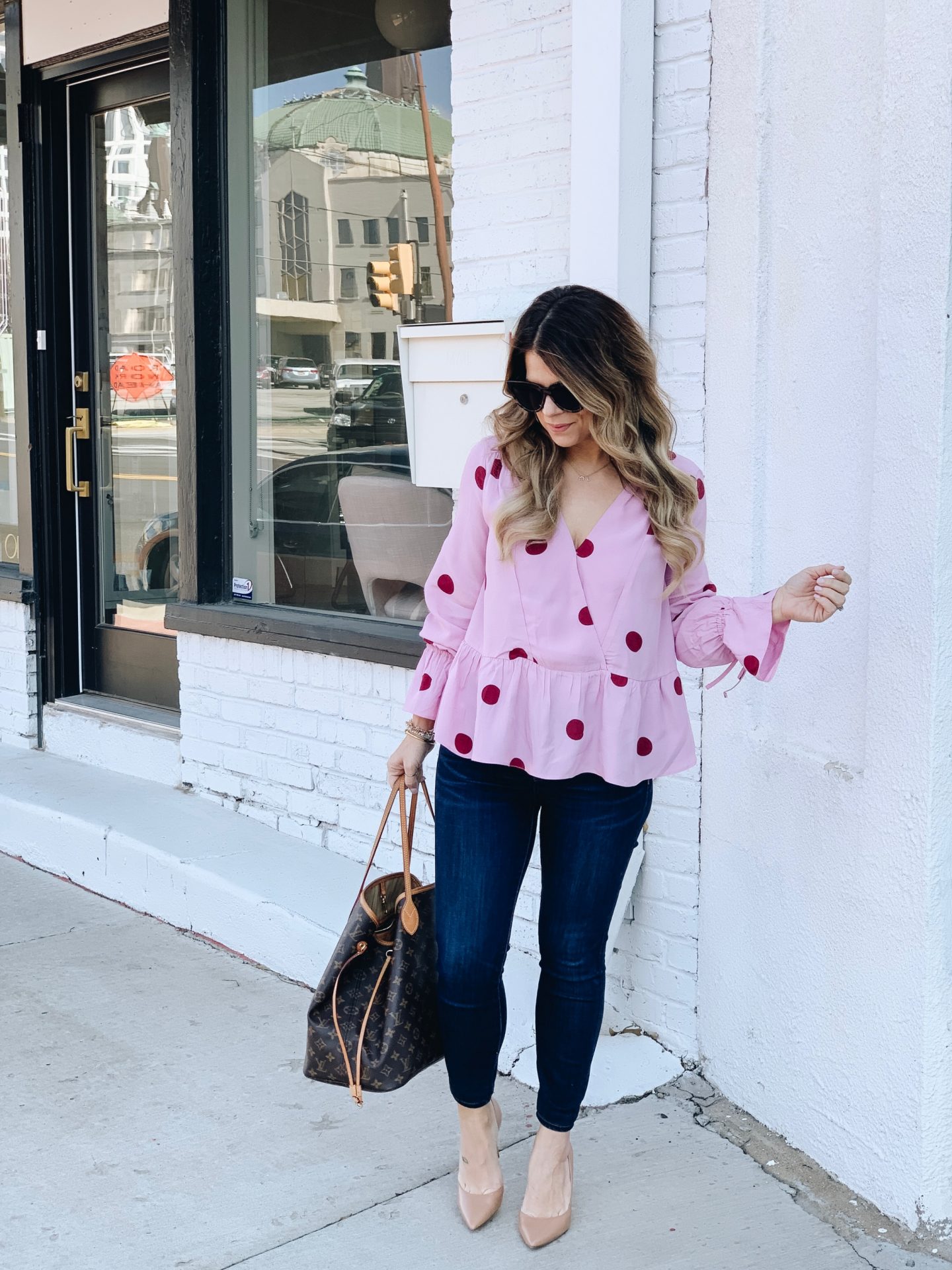 Osage Casino & Hotel, Tulsa Hotels, ASOS, Date Night , Pink Blouse, Peplum Blouse, Le specs, Louis Vuitton Neverfull GM 