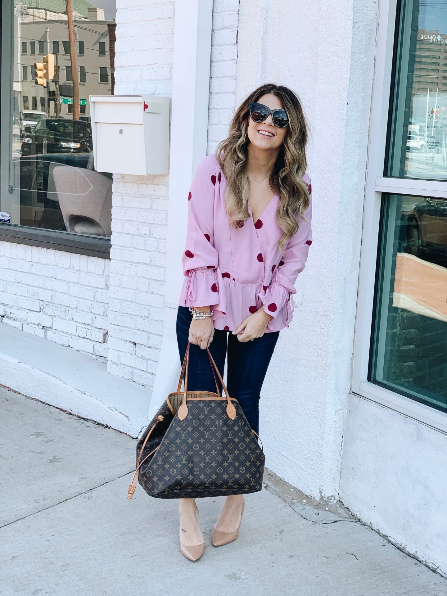 Osage Casino & Hotel, Tulsa Hotels, ASOS, Date Night , Pink Blouse, Peplum Blouse, Le specs, Louis Vuitton Neverfull GM 