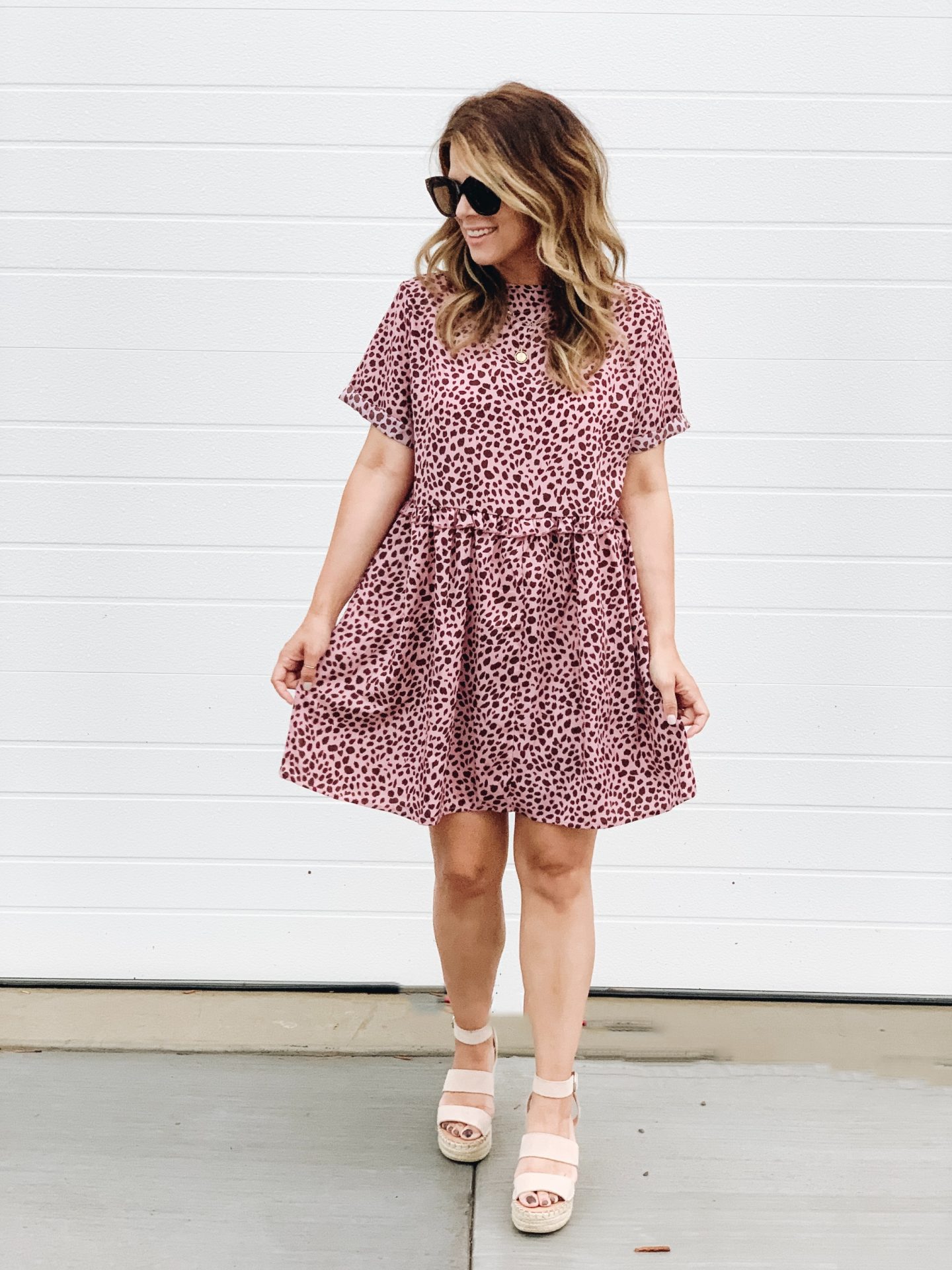 Summer Style, DSW, Amazon Fashion, Pink Mini dress, Nude Wedges